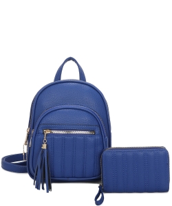 Stripe Quilted Classic Backpack 2-in-1 Set PU460M2 BLUE